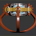 Lighting Combination with Modern Industrial Gears Metal Structure Red Gold Components and Blue Light Source
