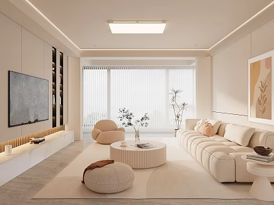 Modern Living Room Interior With Sectional Sofa Round Coffee Table And Floor to Ceiling Windows 3d model