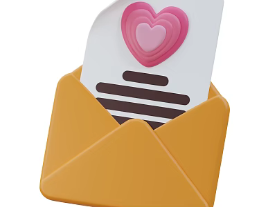 Cute Decorative Ornament Set With Yellow Envelope Paper And Pink Heart Design 3d model