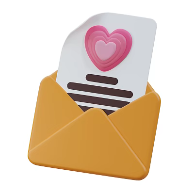 Cute Decorative Ornament Set With Yellow Envelope Paper And Pink Heart Design 3d model