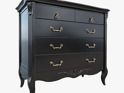 Black Classic Dresser With Gold Handles Carved Details And Curved Legs 3d model