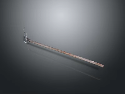 Rustic Metal Long Pole Tool With Hook On Gray Gradient Background 3d model