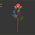 Beautiful Pink Roses With Green Leaves On Single Stem Against Gray Background