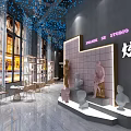 Bridal Shop Interior With Golden Sculptures Pink Decor Neon Signs And Tiled Walls