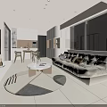 Modern White Living Dining Room Interior With White Sofa Round Coffee Table And Dining Chairs