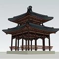Traditional Chinese Two Story Pavilion With Black Tiled Roof And Wooden Carved Railings