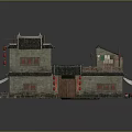 Traditional Ancient Chinese Architecture With Wooden Roof Tile Walls And Red Lanterns