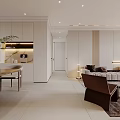 Modern Open Concept Living And Dining Room Interior With Sofa Dining Table And Plants