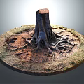 Natural Wooden Stump On Stone Platform With Exposed Roots And Green Grass