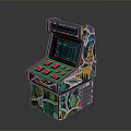 Colorful Graffiti Arcade Machine Design With Green Screen And Red Buttons