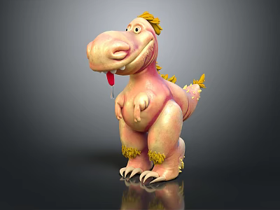 Cute Pink Dinosaur Game Movie Character With Yellow Mane Sticking Out Tongue And Standing Posture 3d model