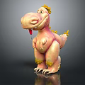 Cute Pink Dinosaur Game Movie Character With Yellow Mane Sticking Out Tongue And Standing Posture
