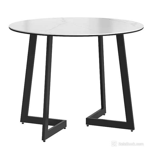 Modern Round Dining Table With Sleek Surface And Black Geometric Support Legs 3d model 