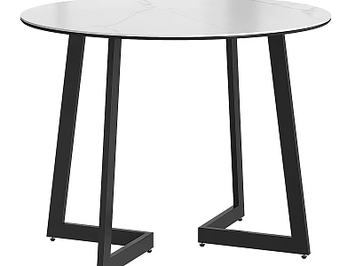 Modern Round Dining Table With Sleek Surface And Black Geometric Support Legs 3d model