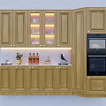 Wooden Wine Cabinet Featuring Glass Doors LED Lighting Wine Bottles And Kitchen Decor