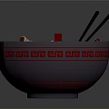 Delicious Red Bowl Soup Served with Noodles Meat Slices Green Onions Chopsticks Spoon