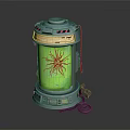 Cylindrical Sci Fi Container With Green Liquid Blue Top Yellow Accents And Cables