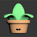 Cute Cartoon Potted Plant Featuring Green Leaves And Brown Pot With Eyes