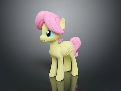 Cute Yellow Pony Toy with Pink Mane Tail and Blue Eyes Small Wings 3d model