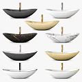 Oval Countertop Washbasins in Black White Gold and Marble with Golden Faucets
