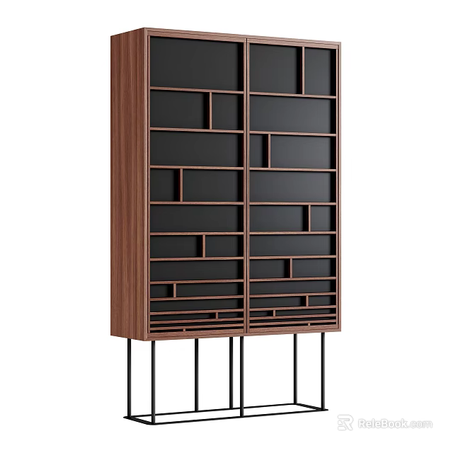 Modern Wine Cabinet With Wooden Frame Black Shelves And Slender Legs 3d model 