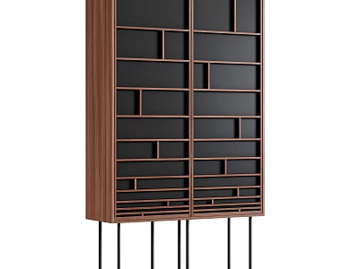 Modern Wine Cabinet With Wooden Frame Black Shelves And Slender Legs 3d model