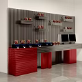 Modern Display Shelving Unit With Red Base Multi-tiered Racks And Counter Top Computers 3d model