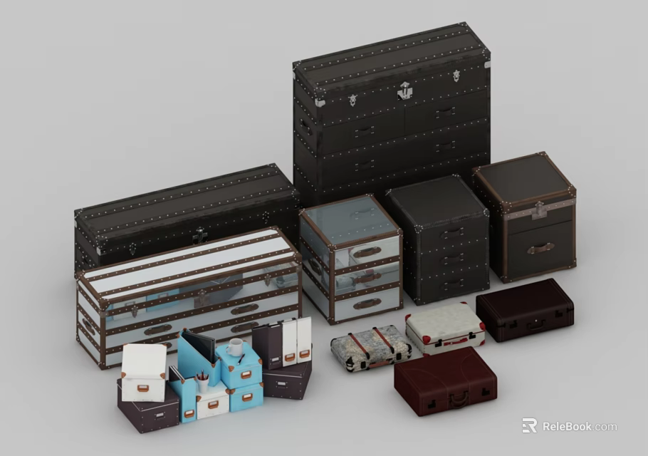 Various Stylish Storage Boxes With Different Sizes Colors And Designs For Organization 3d model 