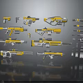 Various Yellow And White Weapons With Different Types And Design Components 3d model