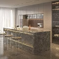 Luxury Modern Home Marble Bar Counter With Bar Stools And Built In Wine Cabinets