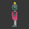 Toy Robot With Green Head Pink Body Yellow Antenna And Spring Legs Mechanical Arms Claws