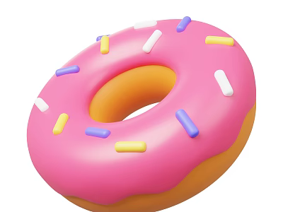 Appetizing Sweet Pink Frosted Donut With Colorful Yellow White Purple Sprinkles 3d model
