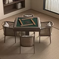 Modern Square Entertainment Table With Green Surface Round Center And Rattan Chairs In Living Room