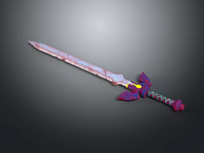 Colorful Fantasy Sword With Purple Pink Hilt Intricate Patterns And Glowing Yellow Accents 3d model