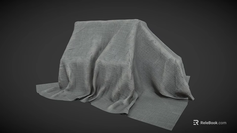 Textured Gray Fabric Covering Object With Wrinkles On Dark Background 3d model 