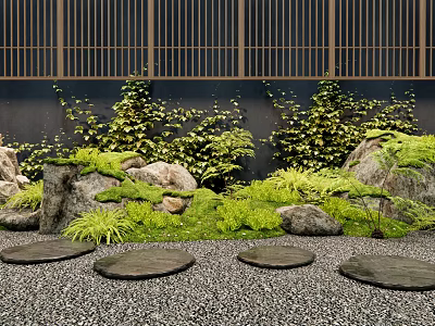 Indoor Landscape Design Featuring Green Vines Rocks And Stone Stepping Stones 3d model