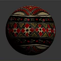 Traditional Decorative Painted Sphere With Red Black Geometric Patterns And Ornate Designs