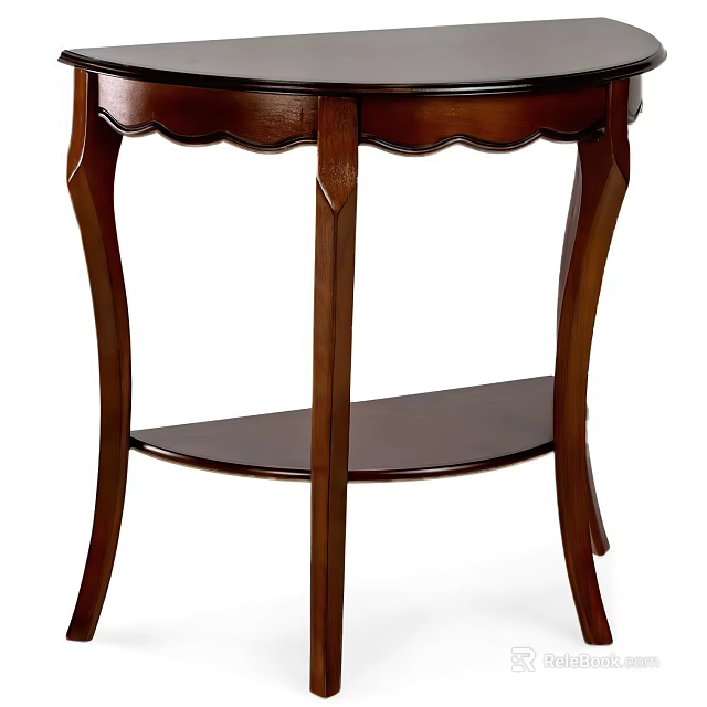 Classic Wooden Side Table With Scalloped Edge Curved Legs And Lower Shelf 3d model 