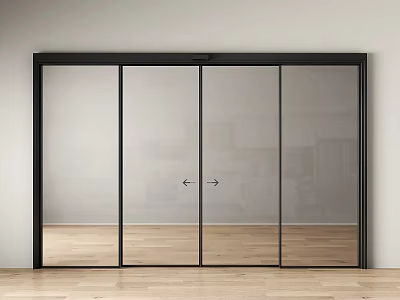 Glass Sliding Doors With Black Frame In Modern Interior White Wall Wooden Floor 3d model
