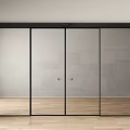 Glass Sliding Doors With Black Frame In Modern Interior White Wall Wooden Floor