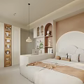 Cozy Kids Bedroom Interior With Soft Tones Arched Shelves And Decor