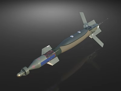 Military Guided Aerial Weapon With Streamlined Gray Body Blue Sections And Tail Fins 3d model