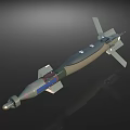 Military Guided Aerial Weapon With Streamlined Gray Body Blue Sections And Tail Fins
