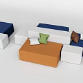 Modular Sofa Set With Blue White Orange Modules And Green Brown Cushions 3d model