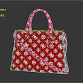 Red Handbag With White Traditional Patterns And Decorative Buckles Design 3d model