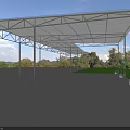 Outdoor Canopy With Metal Frame Polycarbonate Roof Green Lawn Trees Blue Sky