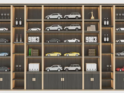 Modern Decorative Cabinet with Multiple Shelves Toy Car Models Wine Bottles Books and Decorative Items 3d model
