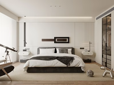 Modern Bedroom Interior Design With Large Bed Built-in Cabinetry Nightstands Table Lamps And Area Rug 3d model