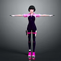 Futuristic Female Character With Short Hair Wearing Pink And Purple Fitted Outfit And Outstretched Arms