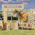 Hubana Outdoor Supply Station With Flower Arrangements Fruits Drinks Wooden Crates And Photo Wall